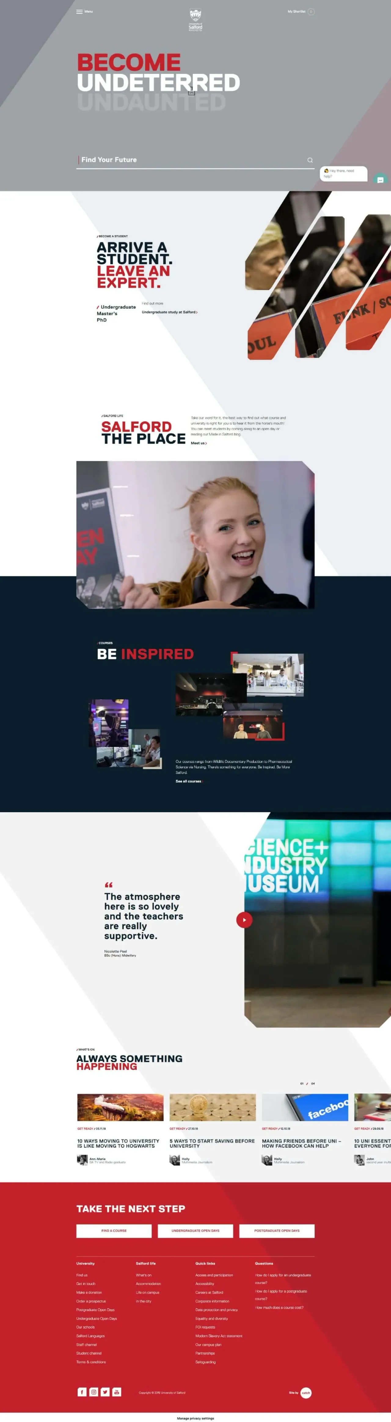 University of Salford Manchester website, full page, designed by Zahid Aramai