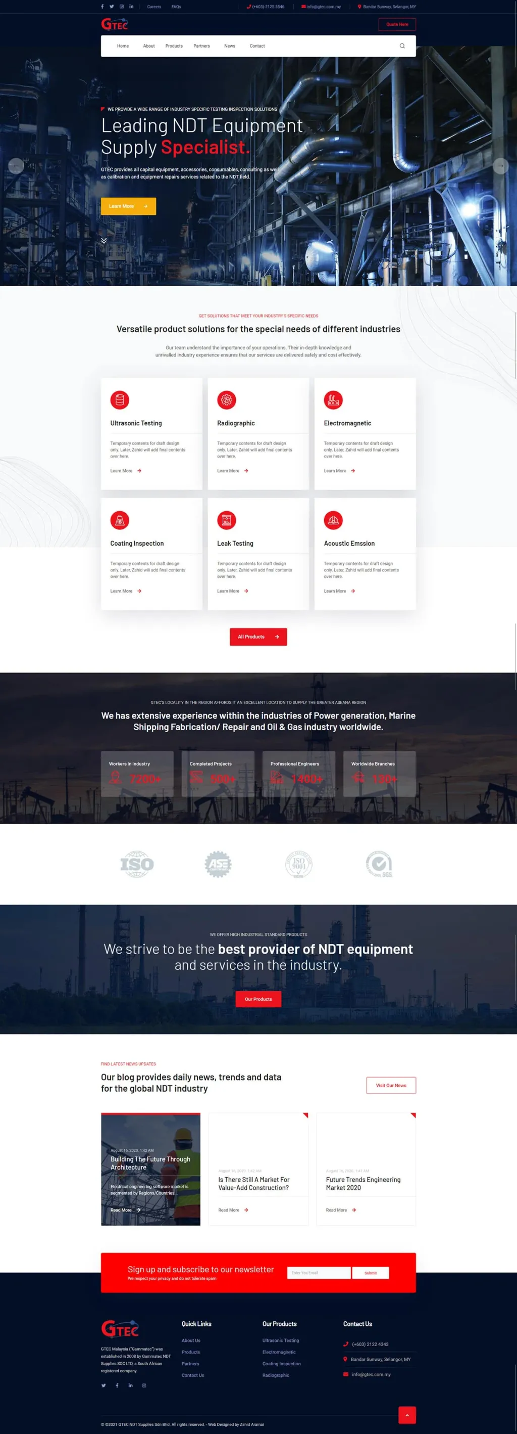 GTEC NDT V3 website, designed by Zahid Aramai