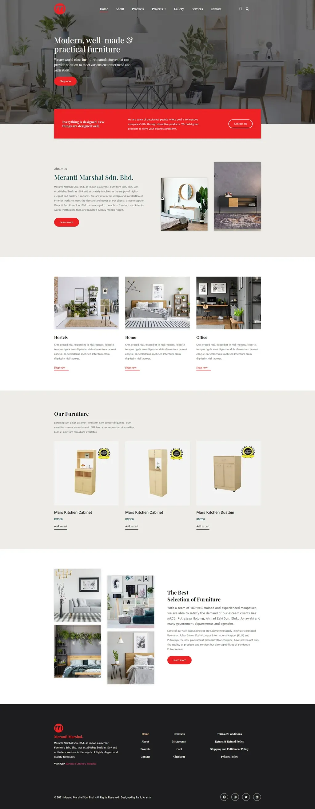 Meranti Marshal Furniture website, designed by Zahid Aramai