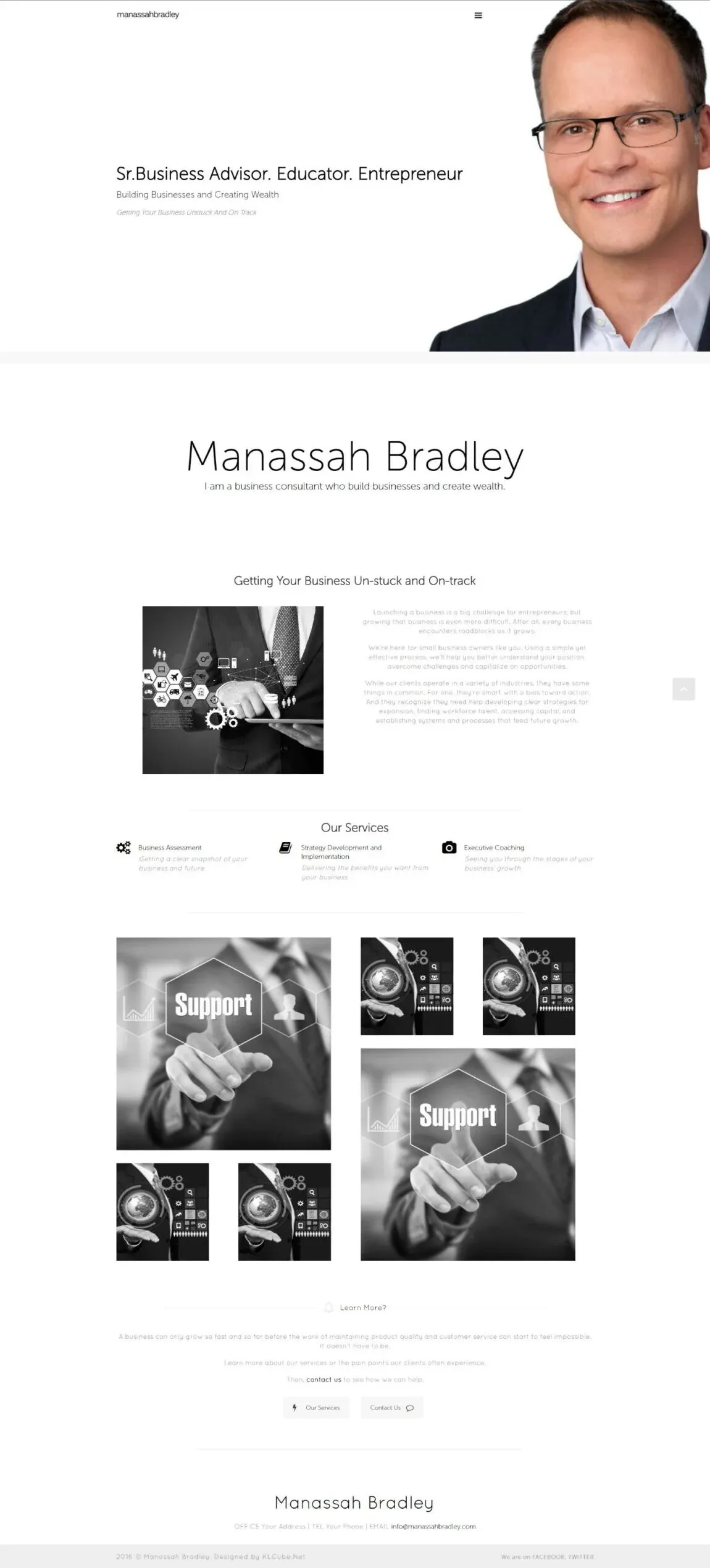 Manasah Bradley website, full page, designed by Zahid Aramai