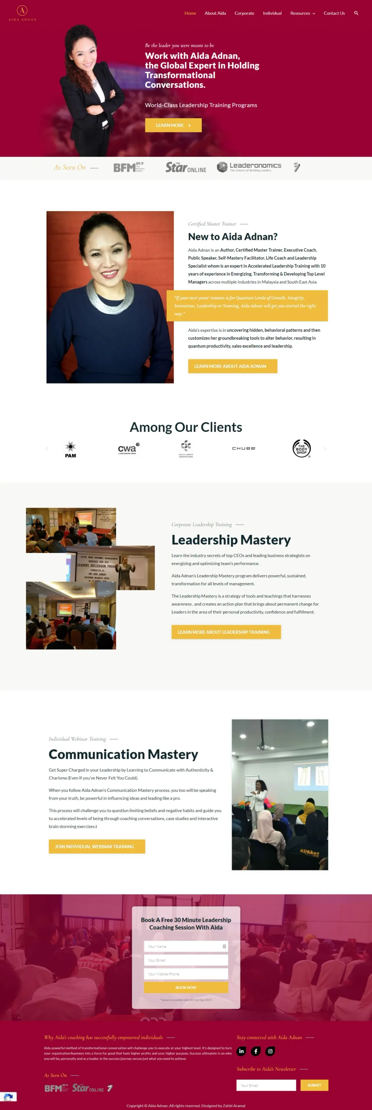 Aida Adnan Coach Trainer website, full page, designed by Zahid Aramai
