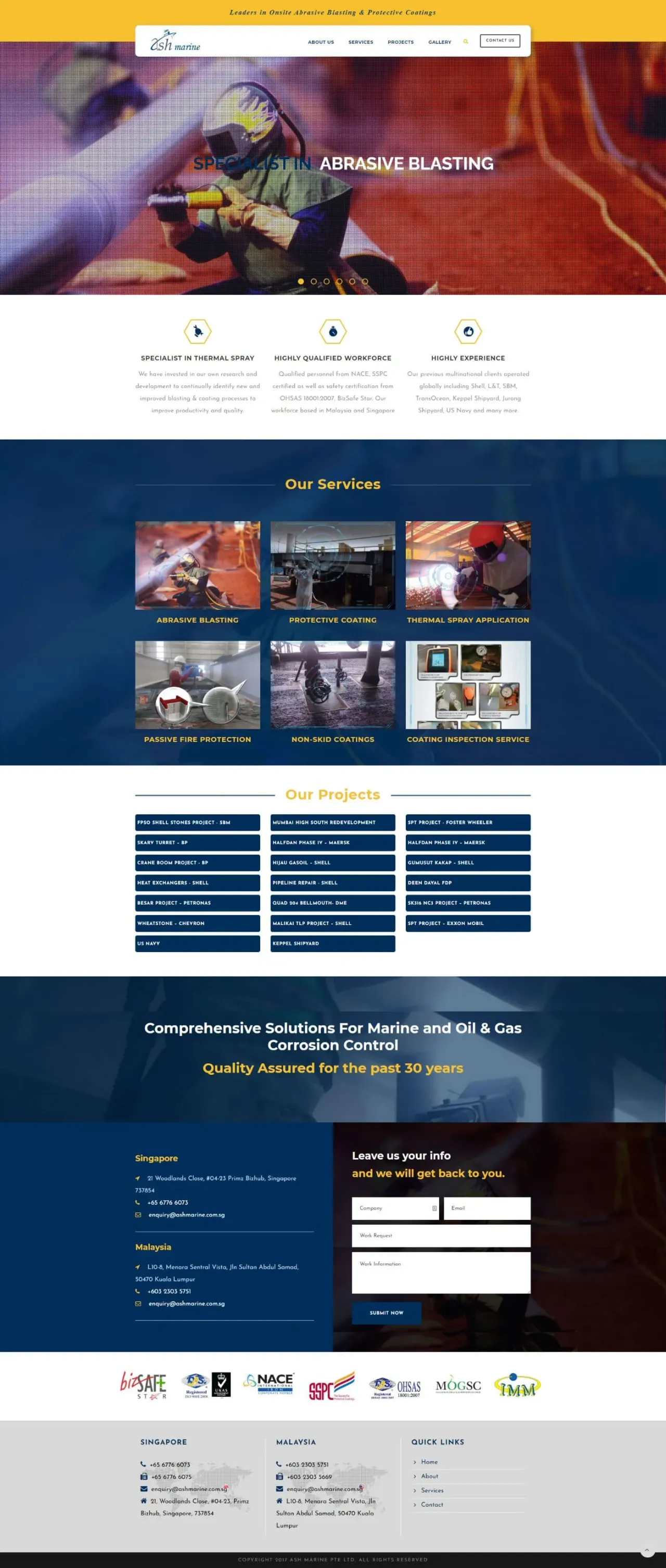 Ash Marine PTE LTD website, full page, designed by Zahid Aramai