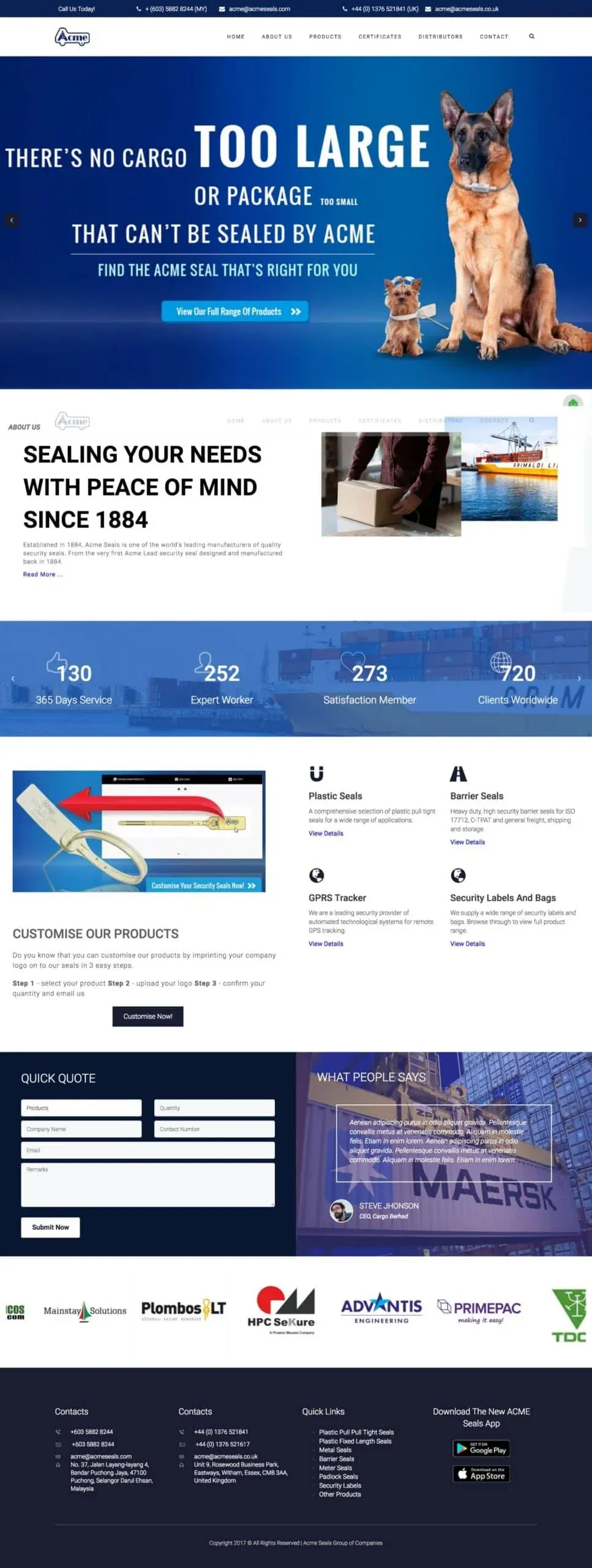 ACME Seals Group Companies website, designed by Zahid Aramai