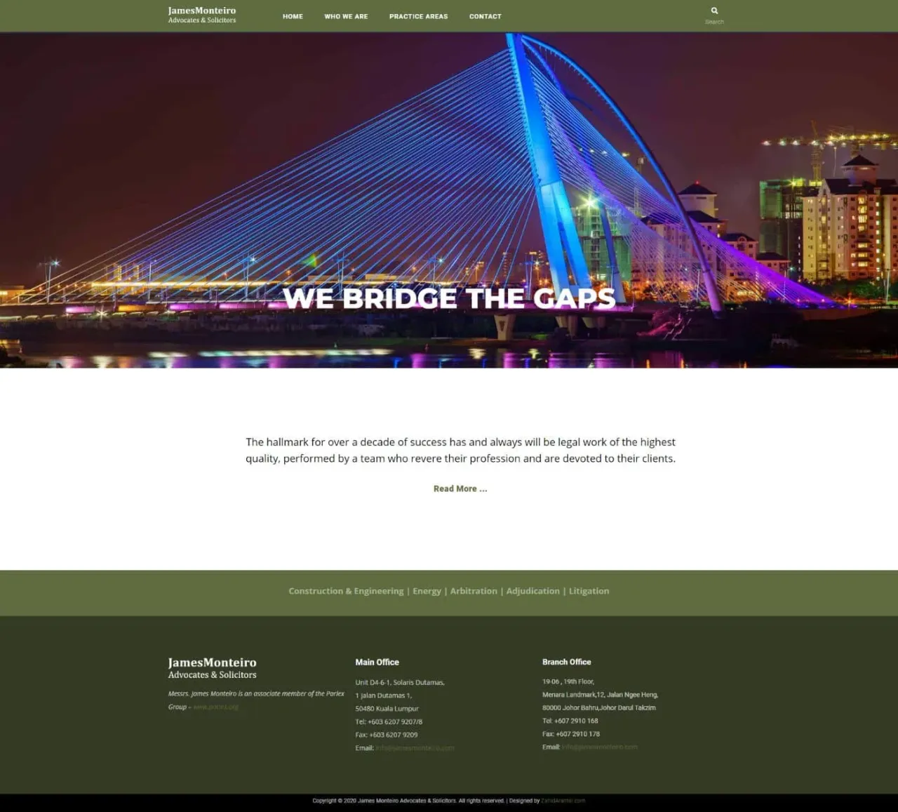 James Monteiro Advocates & Solicitors website, full page, designed by Zahid Aramai