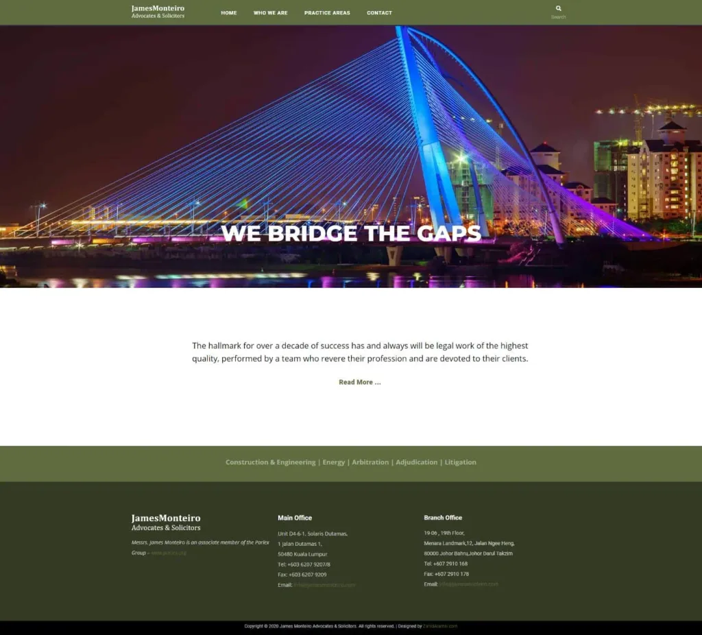 James Monteiro Advocates & Solicitors website, designed by Zahid Aramai