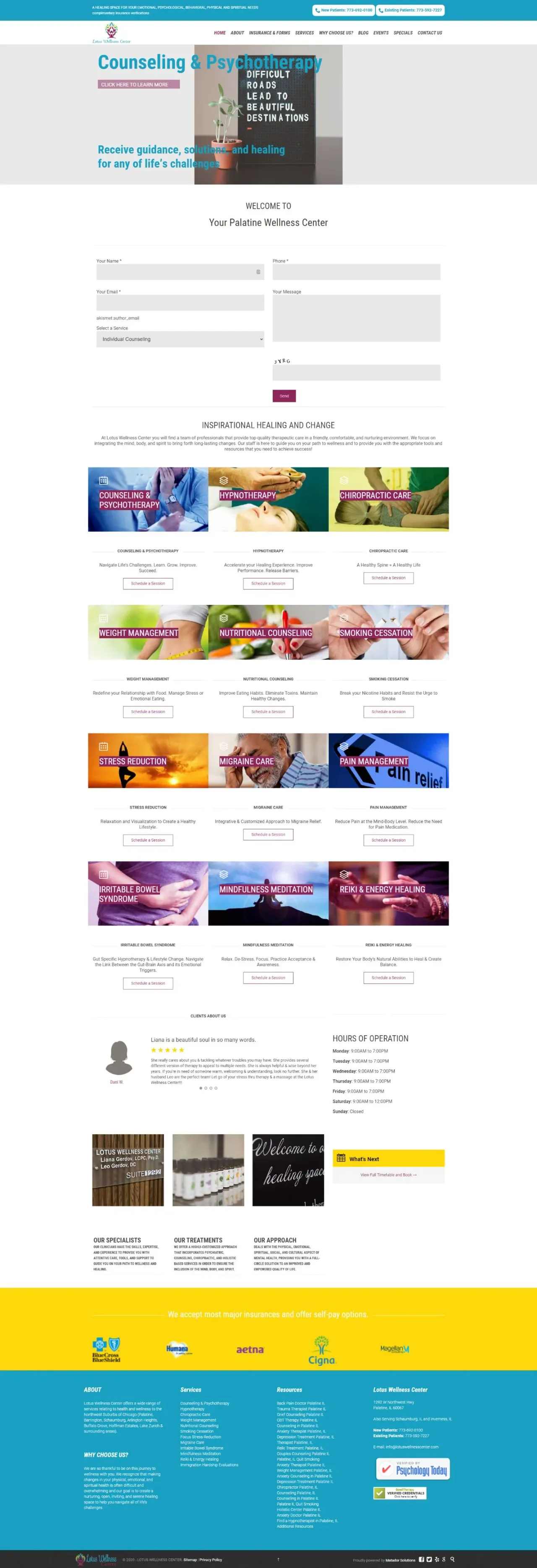 Lotus Wellness Center website, full page, designed by Zahid Aramai