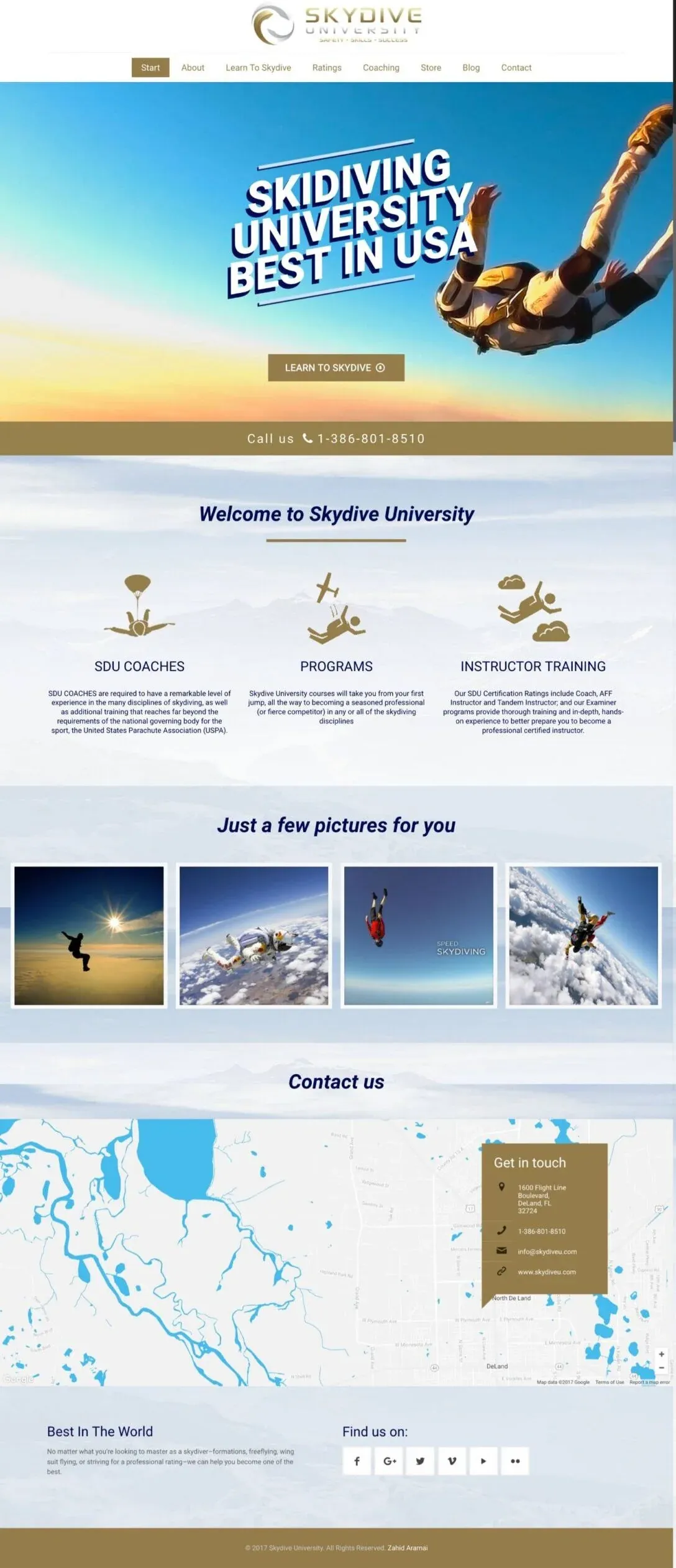 Skydive University website, full page, designed by Zahid Aramai