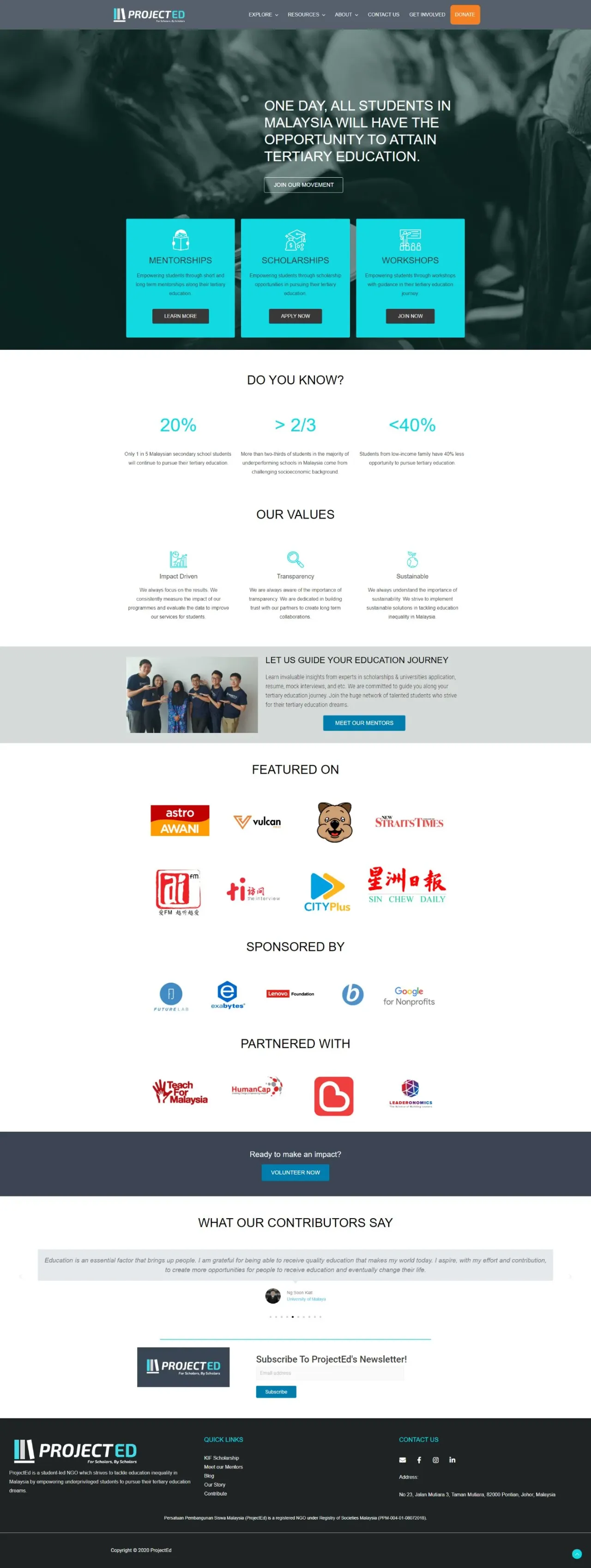 ProjectED NGO Malaysia website, full page, designed by Zahid Aramai