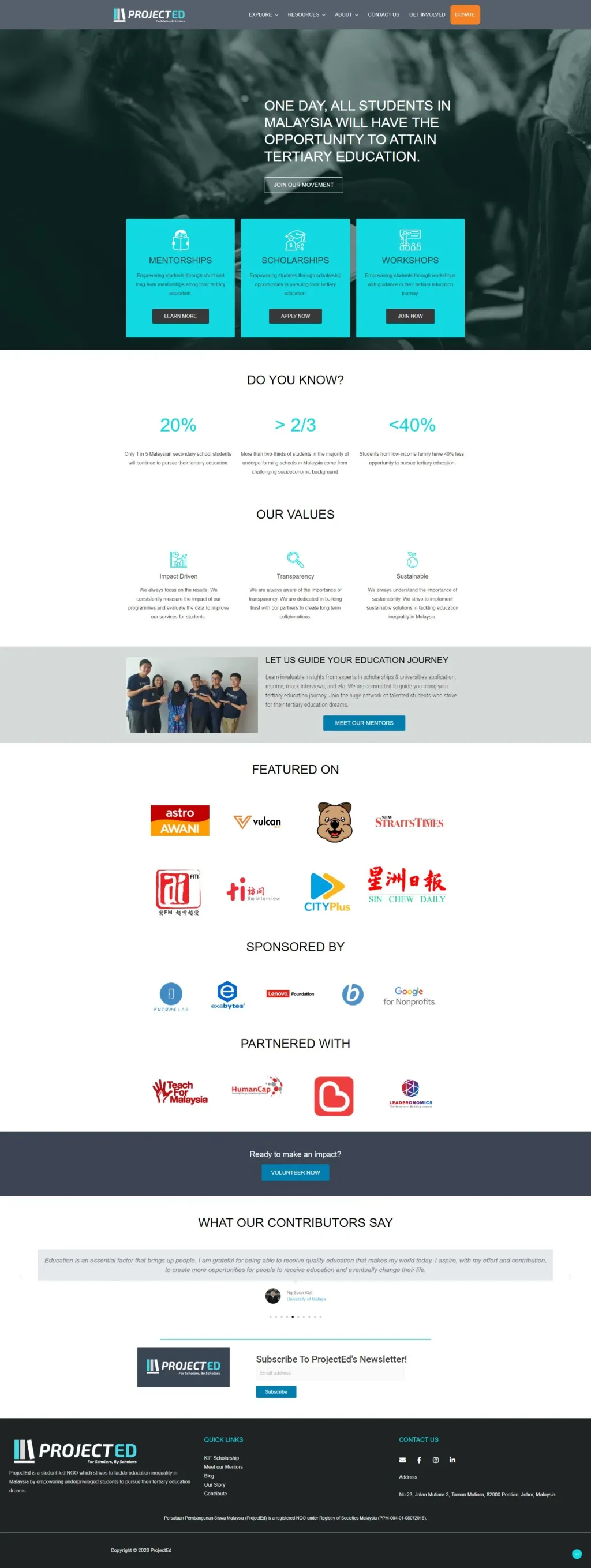 ProjectED NGO Malaysia website, designed by Zahid Aramai