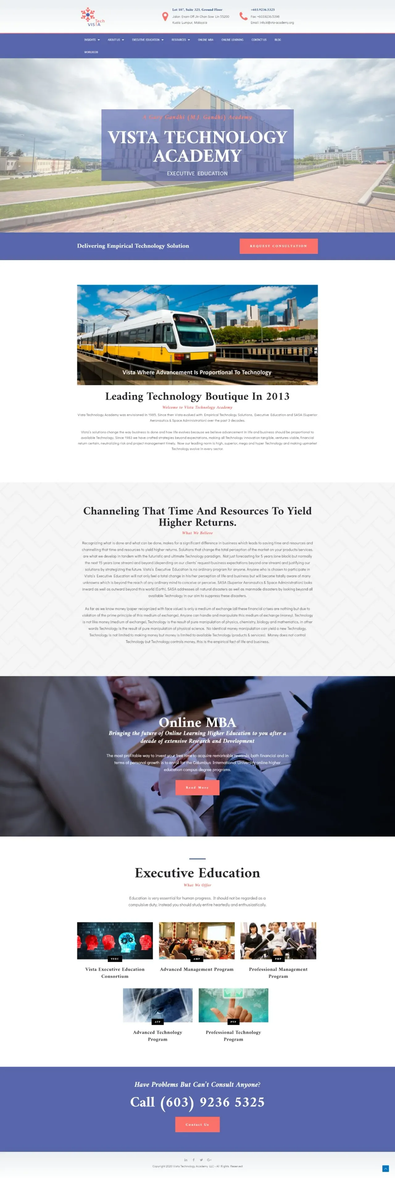 Vista Technology Academy website, full page, designed by Zahid Aramai
