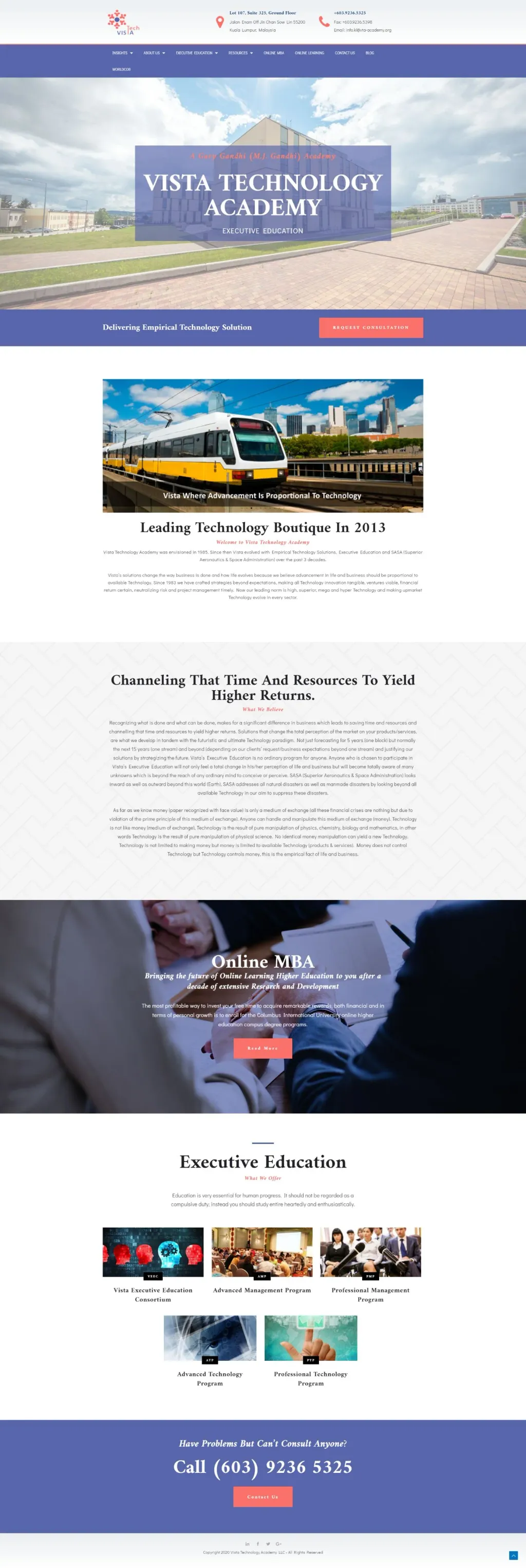 Vista Technology Academy website, designed by Zahid Aramai