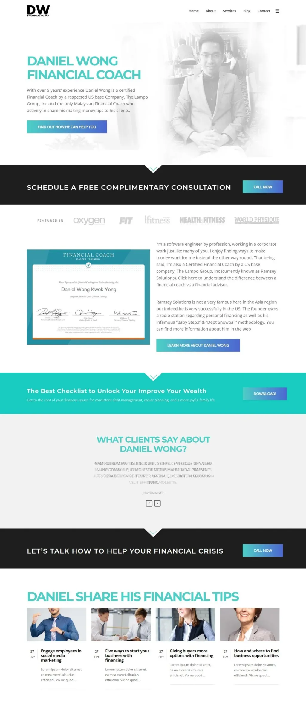 DW Financial Coach website, designed by Zahid Aramai
