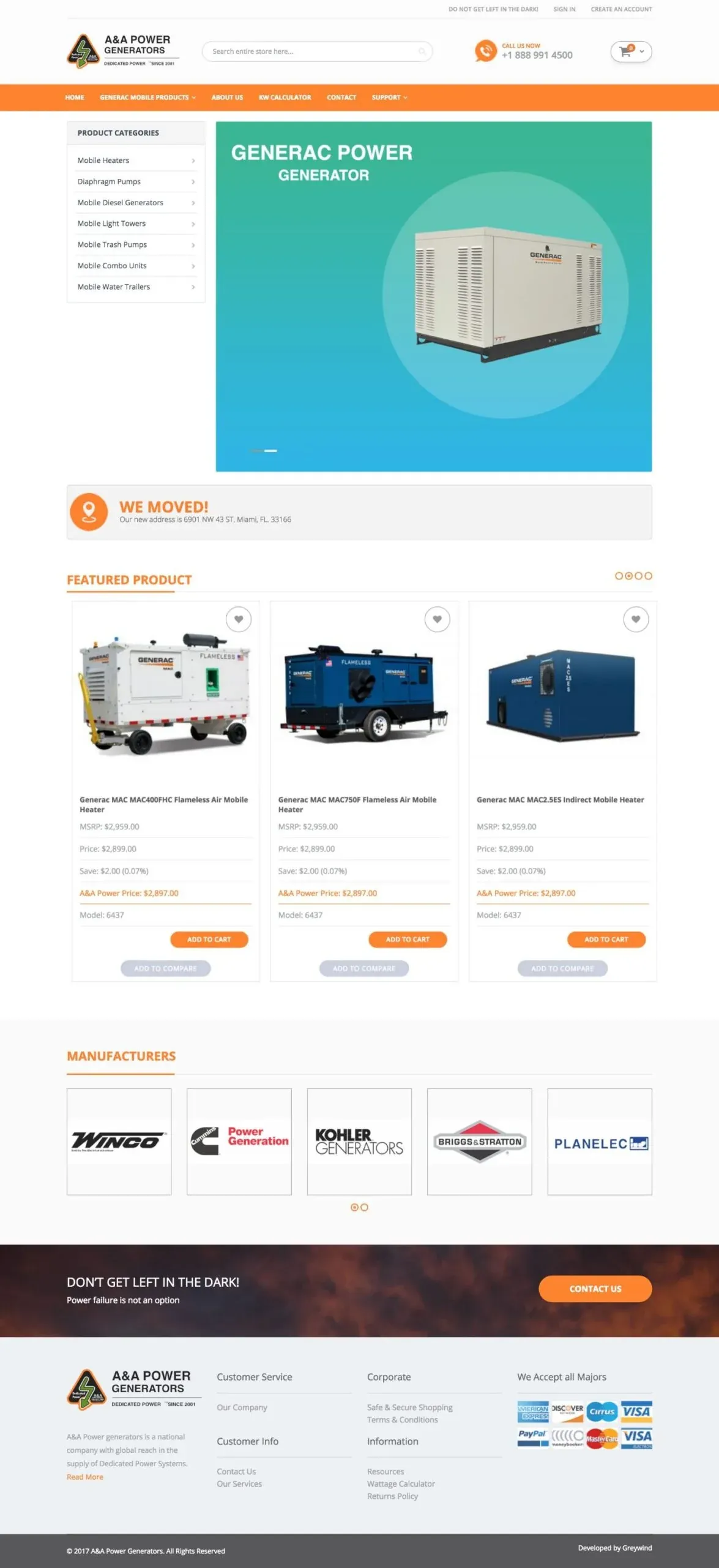 A&A Power Generators website, full page, designed by Zahid Aramai