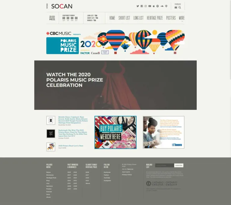 Polaris Music Prize website